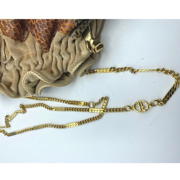 Carlo Fiori Tan suede Leather Patchwork Snakeskin Handbag‎ Italy Vtg
Chain Strap - Picture 6 of 9